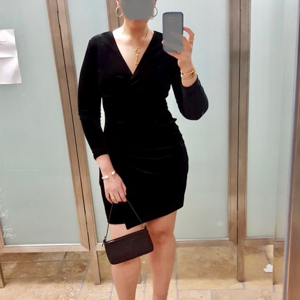 Calvin Klein long sleeve velvet little black dress, size 8